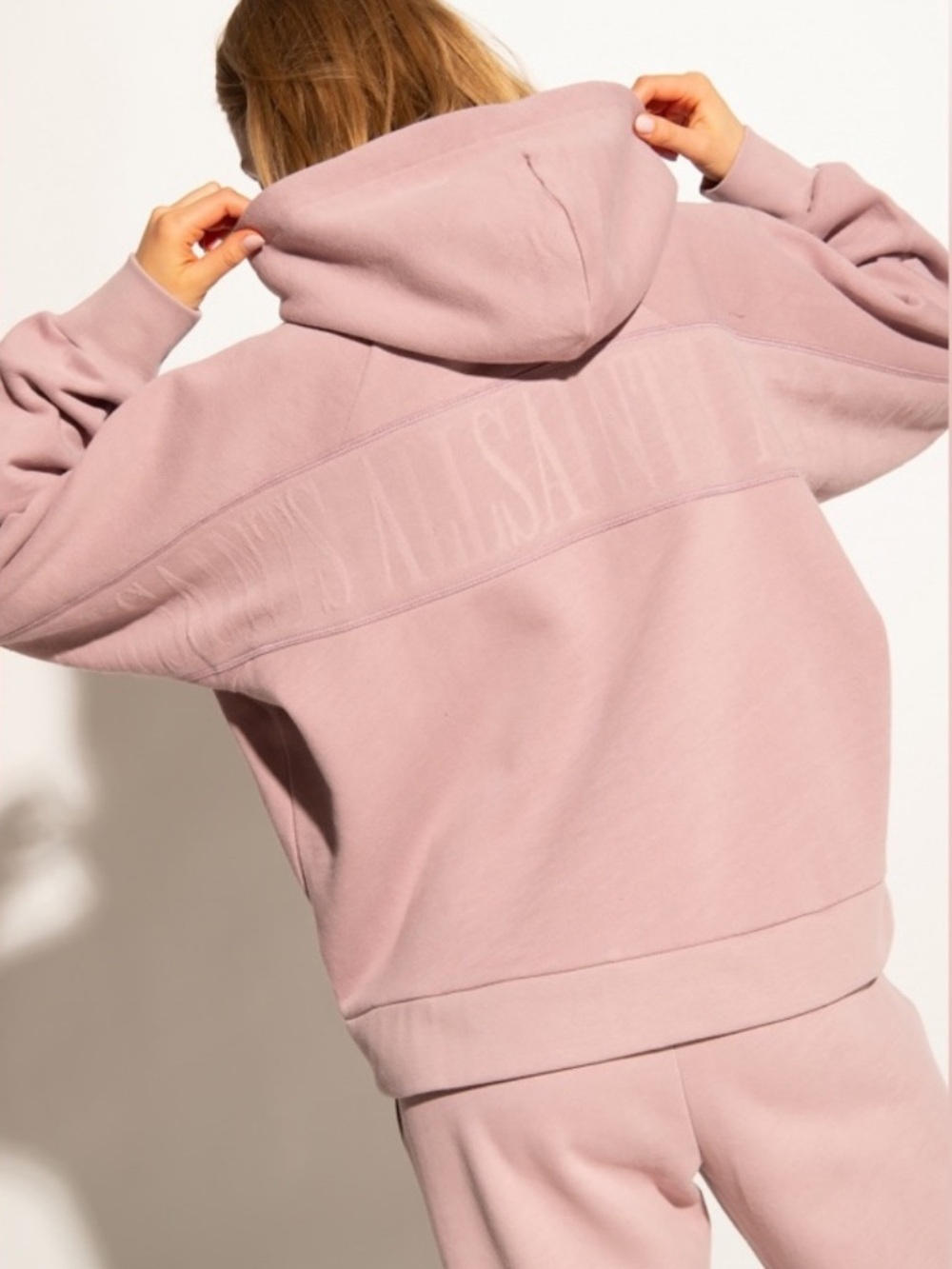 ALL SAINTS Talon Embroidered Pink Hoodie Sweatshirt